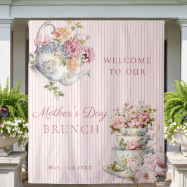 Elegant Floral Tea party Mother's Day Backdrop タペストリー