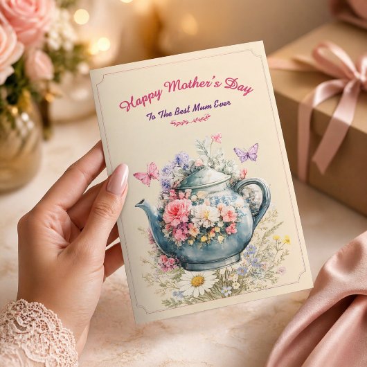 Elegant Floral Teapot Mother’s Day Card  カード