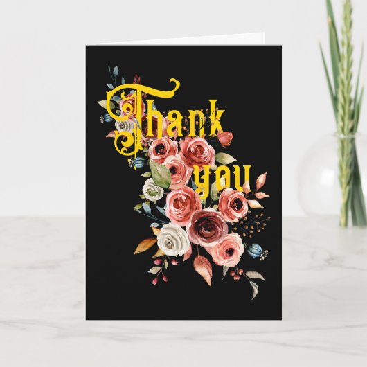 Elegant Floral Thank You Card with Custom Photo サンキューカード (正面)