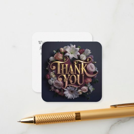 Elegant Floral “Thank You” Gold Lettering Design エンクロージャーカード (正面/裏面インサイチュ)