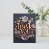 Elegant Floral “Thank You” Gold Lettering Design ポストカード (スタンド正面)