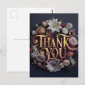 Elegant Floral “Thank You” Gold Lettering Design ポストカード (正面/裏面)