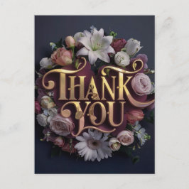 Elegant Floral “Thank You” Gold Lettering Design ポストカード