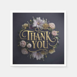Elegant Floral “Thank You” Paper Napkin スタンダードカクテルナプキン