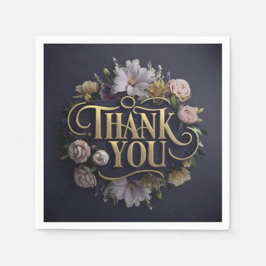  Elegant Floral “Thank You” Paper Napkin スタンダードカクテルナプキン (正面)