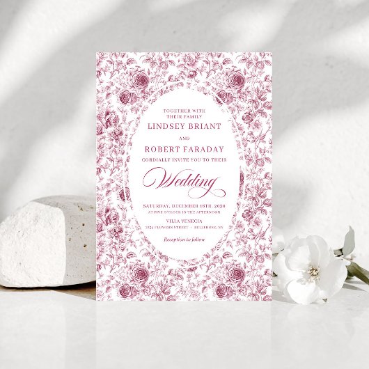 Elegant Floral Toile de Jouy Wedding Invitation 招待状
