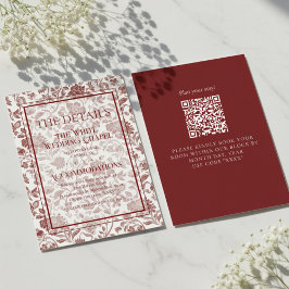 Elegant Floral Toile QR Code Wedding Details エンクロージャーカード