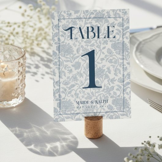Elegant Floral Toile Script Blue Wedding  テーブルナンバー