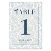 Elegant Floral Toile Script Blue Wedding  テーブルナンバー (裏面)