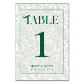 Elegant Floral Toile Script Green Wedding  テーブルナンバー (裏面)
