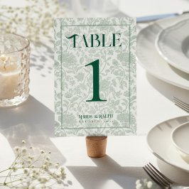 Elegant Floral Toile Script Green Wedding  テーブルナンバー