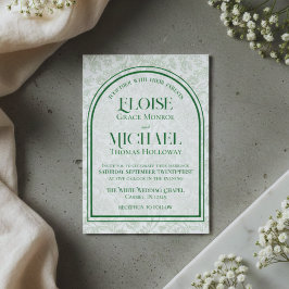 Elegant Floral Toile Script Monogram Green Wedding 招待状
