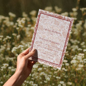 Elegant Floral Toile Script Monogram Red Wedding 箔招待状