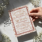 Elegant Floral Toile Script Monogram Red Wedding 箔招待状