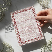 Elegant Floral Toile Script Monogram Red Wedding 箔招待状