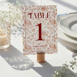 Elegant Floral Toile Script Red Wedding  テーブルナンバー