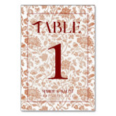 Elegant Floral Toile Script Red Wedding  テーブルナンバー (裏面)