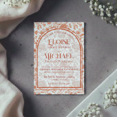 Elegant Floral Toile Script Terracotta Red Wedding 招待状