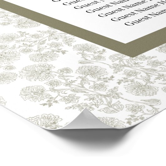 Elegant Floral Toile Seating Chart Poster ポスター (角)