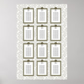 Elegant Floral Toile Seating Chart Poster ポスター (正面)