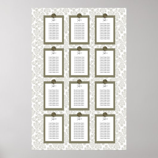 Elegant Floral Toile Seating Chart Poster ポスター (正面)