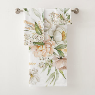 Elegant floral towels with soft, pastel flowers  バスタオルセット
