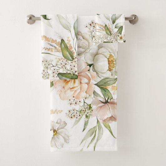 Elegant floral towels with soft, pastel flowers バスタオルセット (インサイチュ)