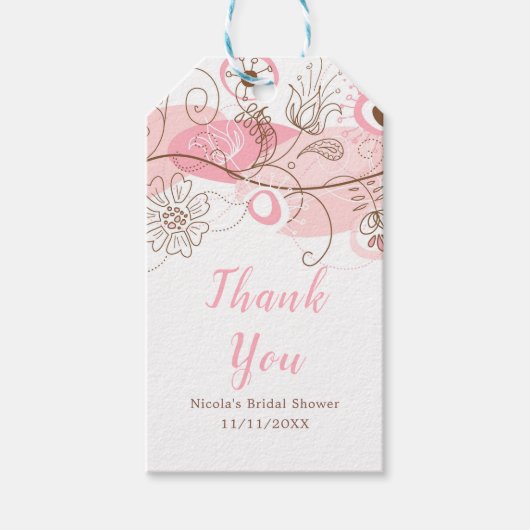 Elegant Floral Twist Bridal Shower in Pink ギフトタグ (正面)