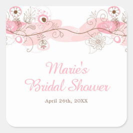 Elegant Floral Twist Bridal Shower in Pink スクエアシール