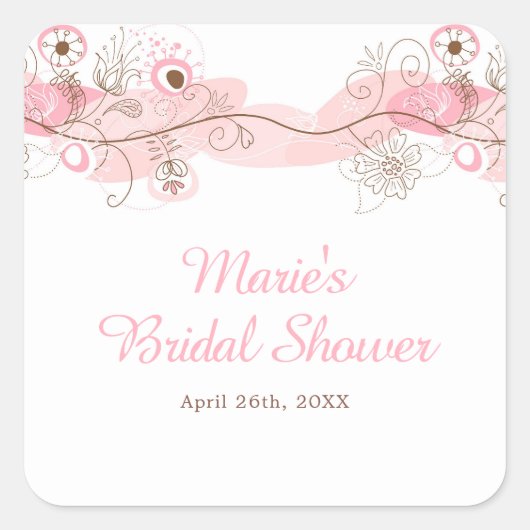 Elegant Floral Twist Bridal Shower in Pink スクエアシール (正面)