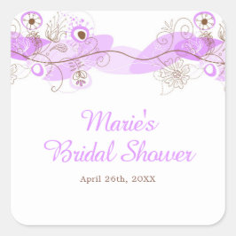 Elegant Floral Twist Bridal Shower in Purple スクエアシール
