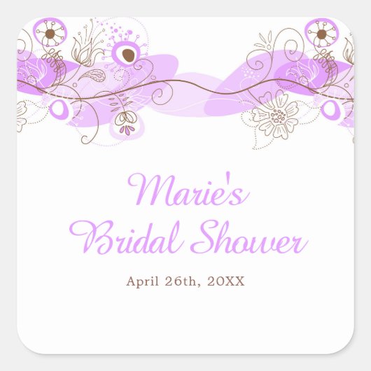 Elegant Floral Twist Bridal Shower in Purple スクエアシール (正面)