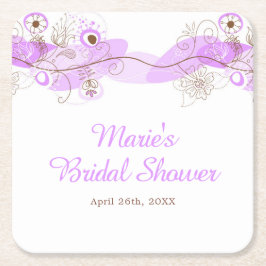 Elegant Floral Twist Bridal Shower in Purple スクエアペーパーコースター