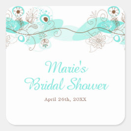 Elegant Floral Twist Bridal Shower in Turquoise スクエアシール