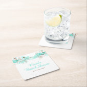 Elegant Floral Twist Bridal Shower in Turquoise スクエアペーパーコースター (インサイチュ)