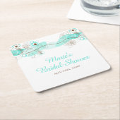 Elegant Floral Twist Bridal Shower in Turquoise スクエアペーパーコースター (アングル)