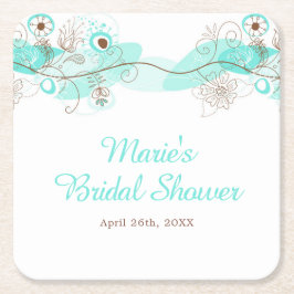 Elegant Floral Twist Bridal Shower in Turquoise スクエアペーパーコースター