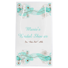 Elegant Floral Twist Bridal Shower in Turquoise スモールペーパーバッグ