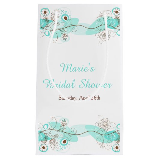 Elegant Floral Twist Bridal Shower in Turquoise スモールペーパーバッグ (正面)
