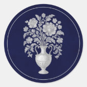 Elegant Floral Vase Navy Heritage Wedding ラウンドシール (正面)