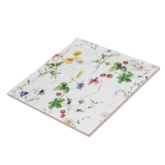 Elegant Floral Vines Strawvberry Design タイル (側面)