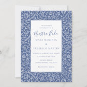 Elegant Floral Vintage Blue Nuestra Boda Wedding 招待状 (正面)