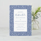 Elegant Floral Vintage Blue Nuestra Boda Wedding 招待状 (スタンド正面)