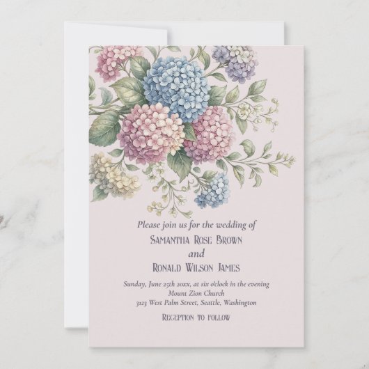 Elegant Floral Vintage Blush Hydrangea Wedding 招待状 (正面)