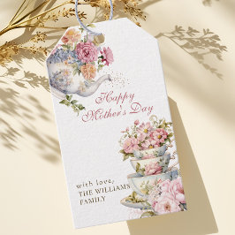 Elegant Floral Vintage Tea Happy Mother's Day ギフトタグ