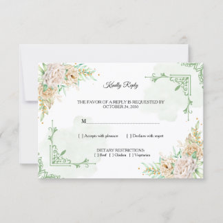 Elegant Floral Vintage Wedding RSVP Card 招待状