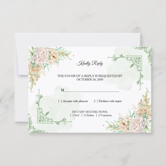 Elegant Floral Vintage Wedding RSVP Card 招待状 (正面)