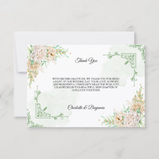 Elegant Floral Vintage Wedding Thank You Card 招待状