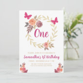 Elegant Floral  Watercolor 1st Birthday 招待状 (スタンド正面)