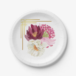 Elegant Floral Watercolor Birthday Party Plate ペーパープレート